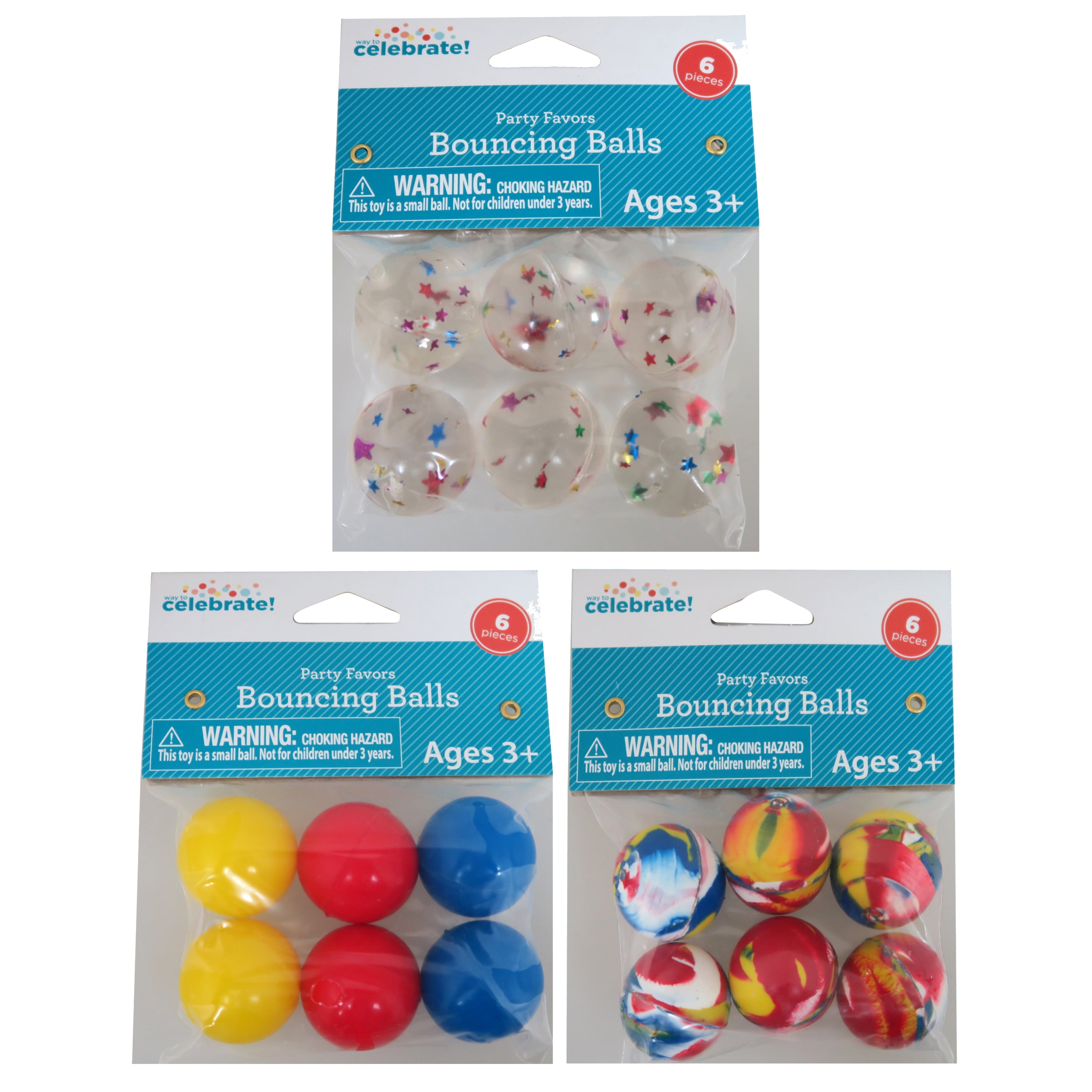 Way To Celebrate Children's Bouncing Toy Balls, PVC Multicolor, 6 Pieces