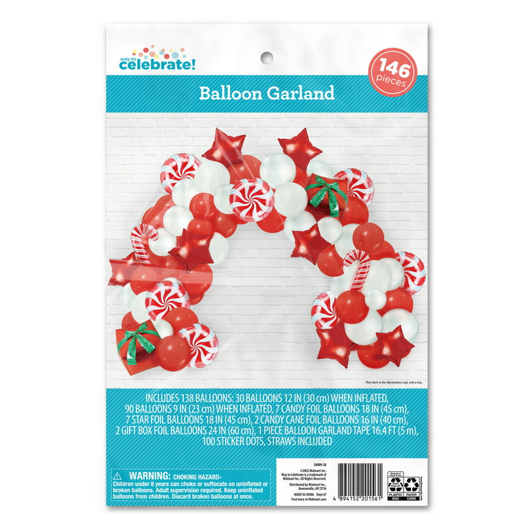 Way To Celebrate! Christmas Balloon Garland Arch Kit, 146 Pieces