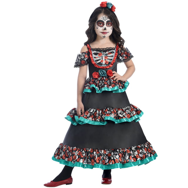 Way To Celebrate Day Of The Dead Girl's Halloween Fancy-Dress Costume ...