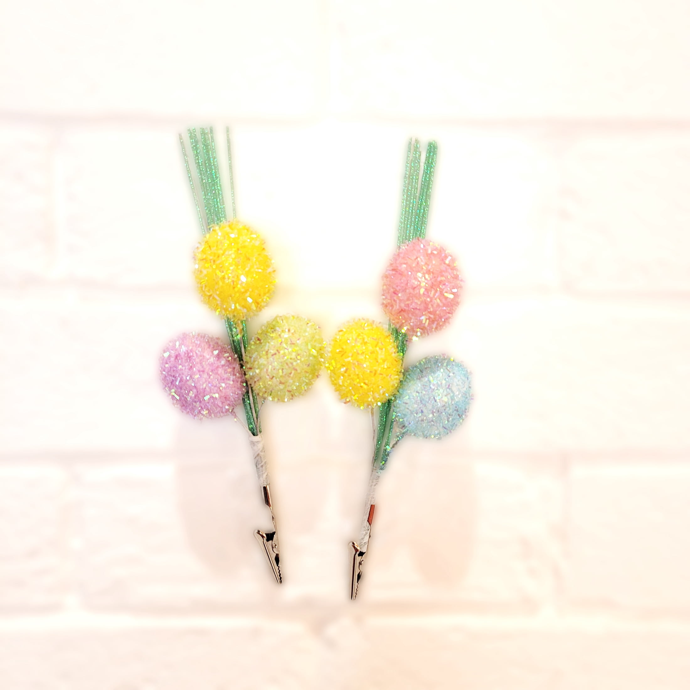 Way To Celebrate Easter Tinsel Egg Clips with green glitter grass accent Assortment