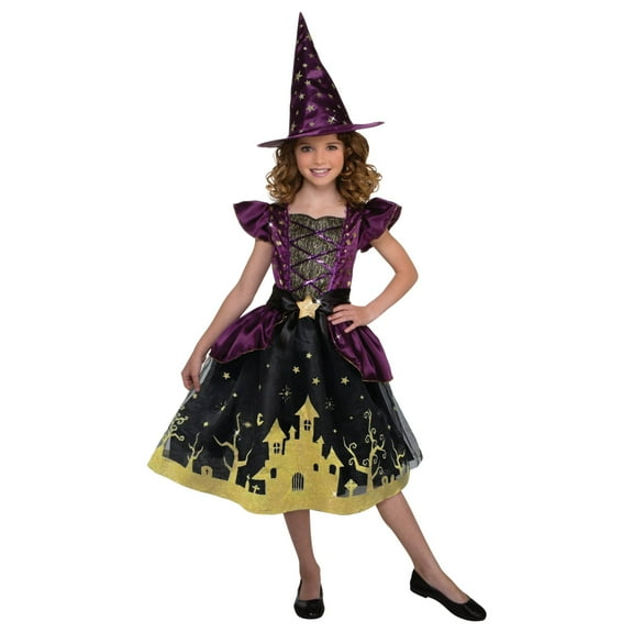 Glow in the Dark Starry Witch Halloween Costume for Children, Girls' Size S (6/6X), by Way to Celebrate