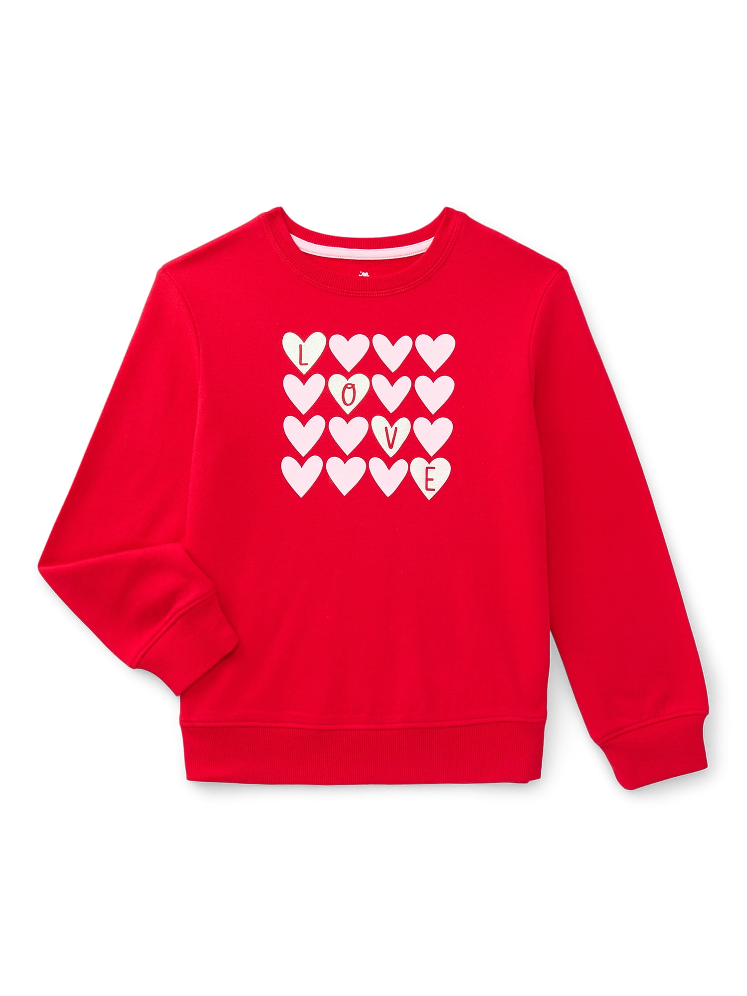 Way to Celebrate Girls Valentine's Day Long-Sleeve Graphic Fleece Sweatshirt, Sizes 4-18