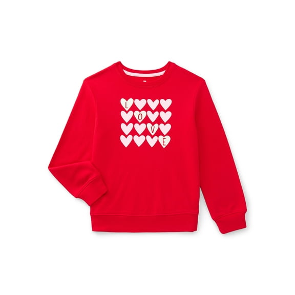 Way to Celebrate Girls Valentine's Day Long-Sleeve Graphic Fleece Sweatshirt, Sizes 4-18