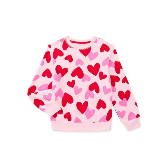 Way to Celebrate Girls Valentine's Day Long-Sleeve Graphic Fleece Sweatshirt, Sizes 4-18