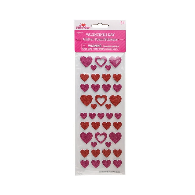 Way To Celebrate Glitter Foam Stickers, EVA, Multi Colors