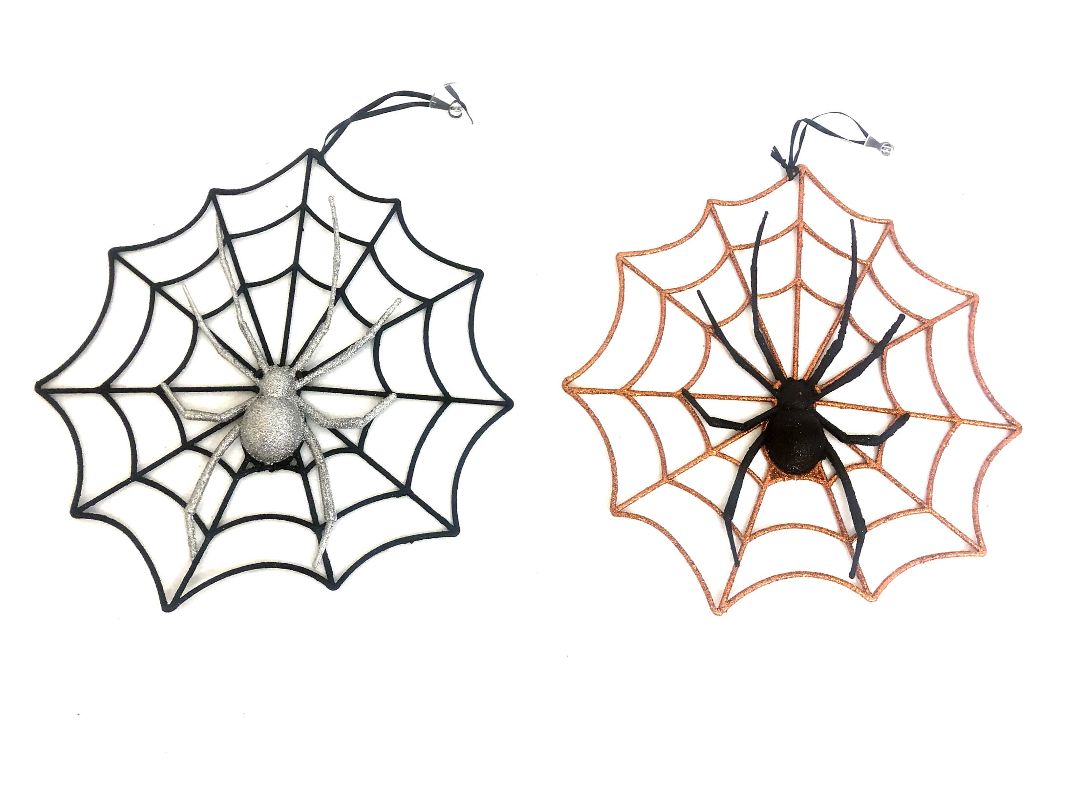 Premium Photo  Black spiders on a web on an orange halloween