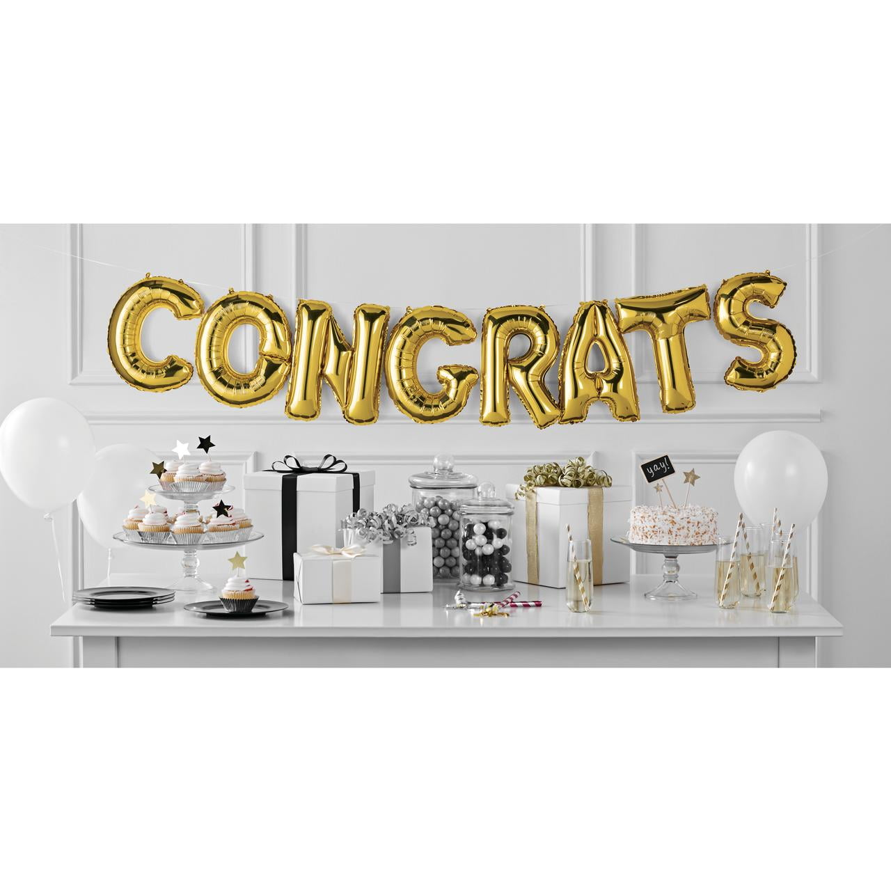Way To Celebrate Gold "Congrats" Balloon Banner, 16" per letter, 1 Count