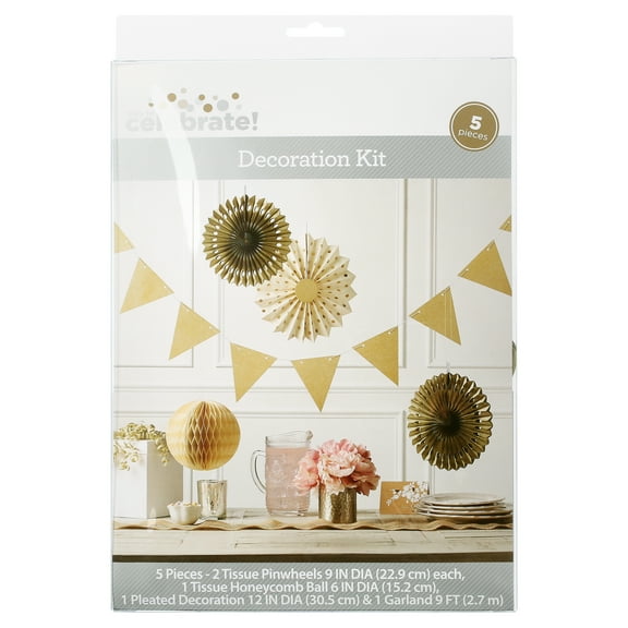 Way To Celebrate Gold Paper Party Decor Kit 5 Count