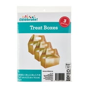 Gold Treat Boxes with Handles, 5" x 2.5" x 5.75", 3 Count, by Way To Celebrate