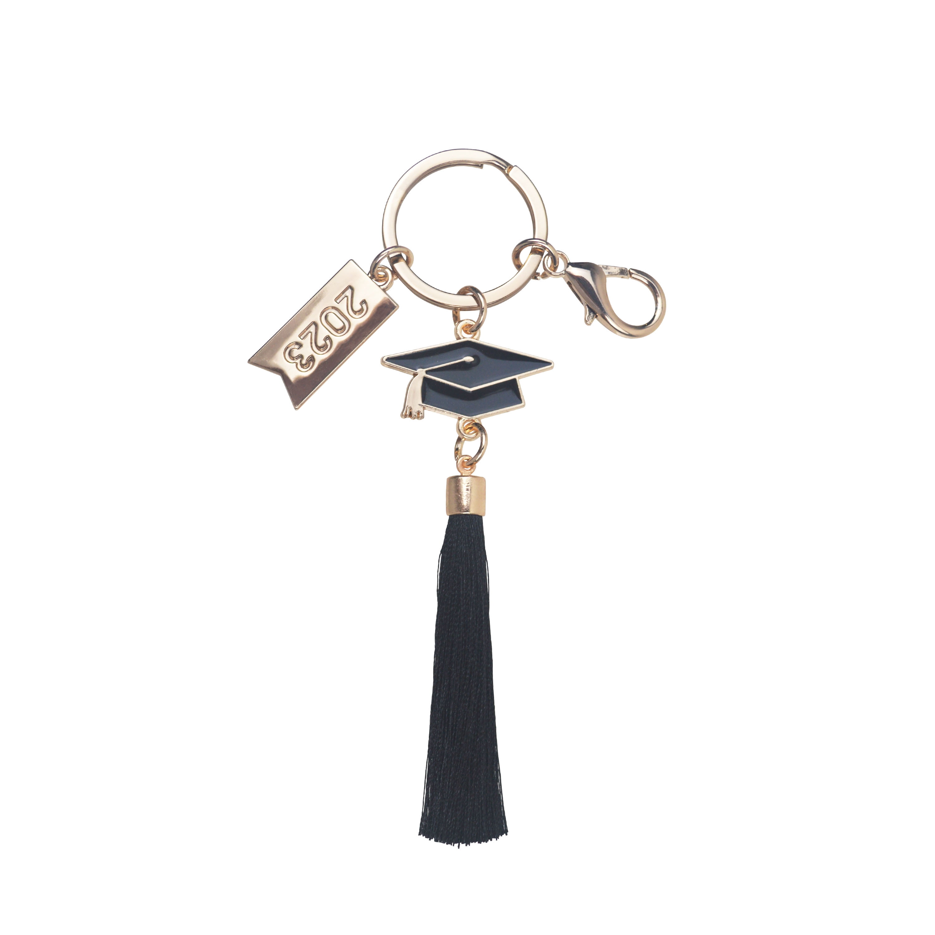 Way To Celebrate Grad Rose Gold/ Black/ Yellow Metal Key chain with Tassel, 5 in H