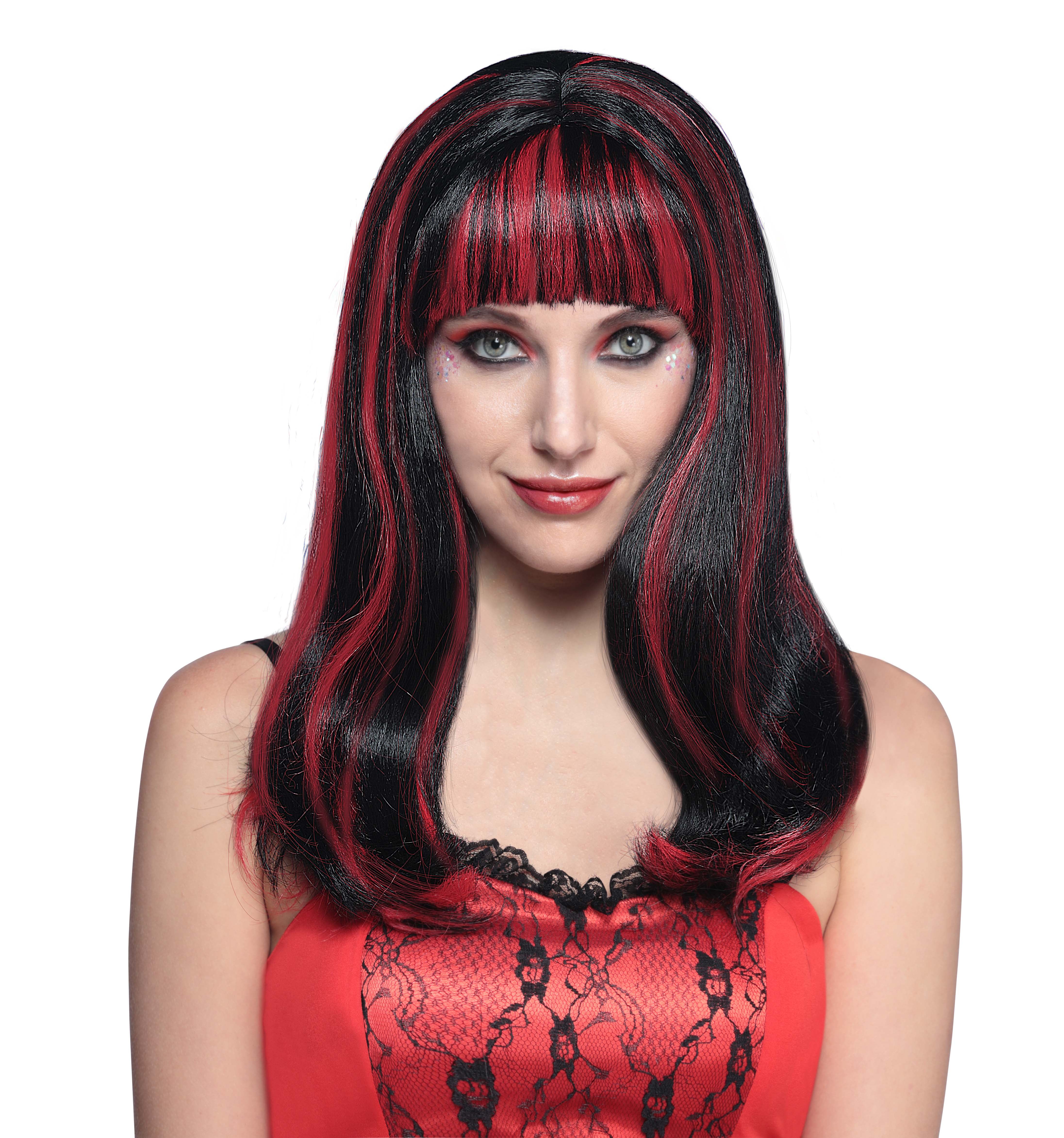 Way To Celebrate Halloween Adult Gothic Black Wig with Red Stripes