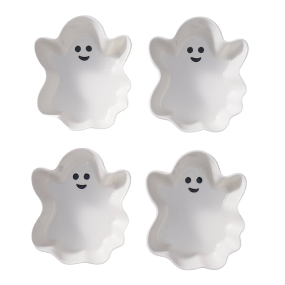 Way To Celebrate Halloween Ghost Appetizer Bowls, 4-Pack, White Stoneware Ceramic