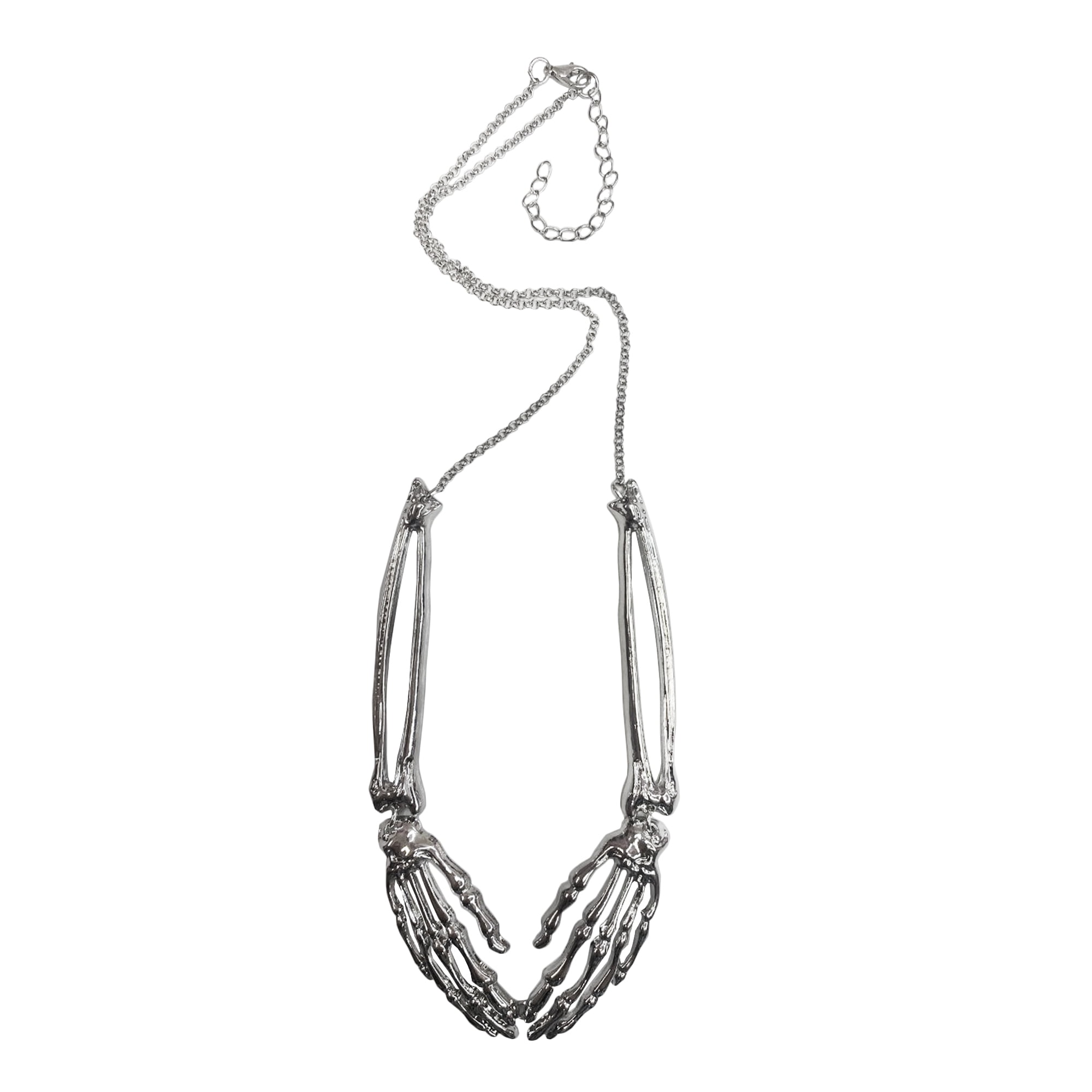 Way To Celebrate! Halloween Skeleton Hand Bone Necklace, Silver, Adult