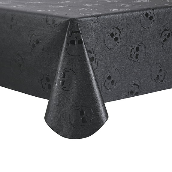 Way To Celebrate Halloween Spooky Skull Peva Tablecloth, Gothic Décor 60" x 84"- Black