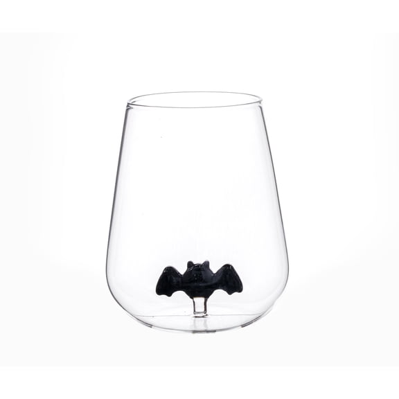 Way To Celebrate Halloween Stemless Wine Glass with Bat, 16.5 oz