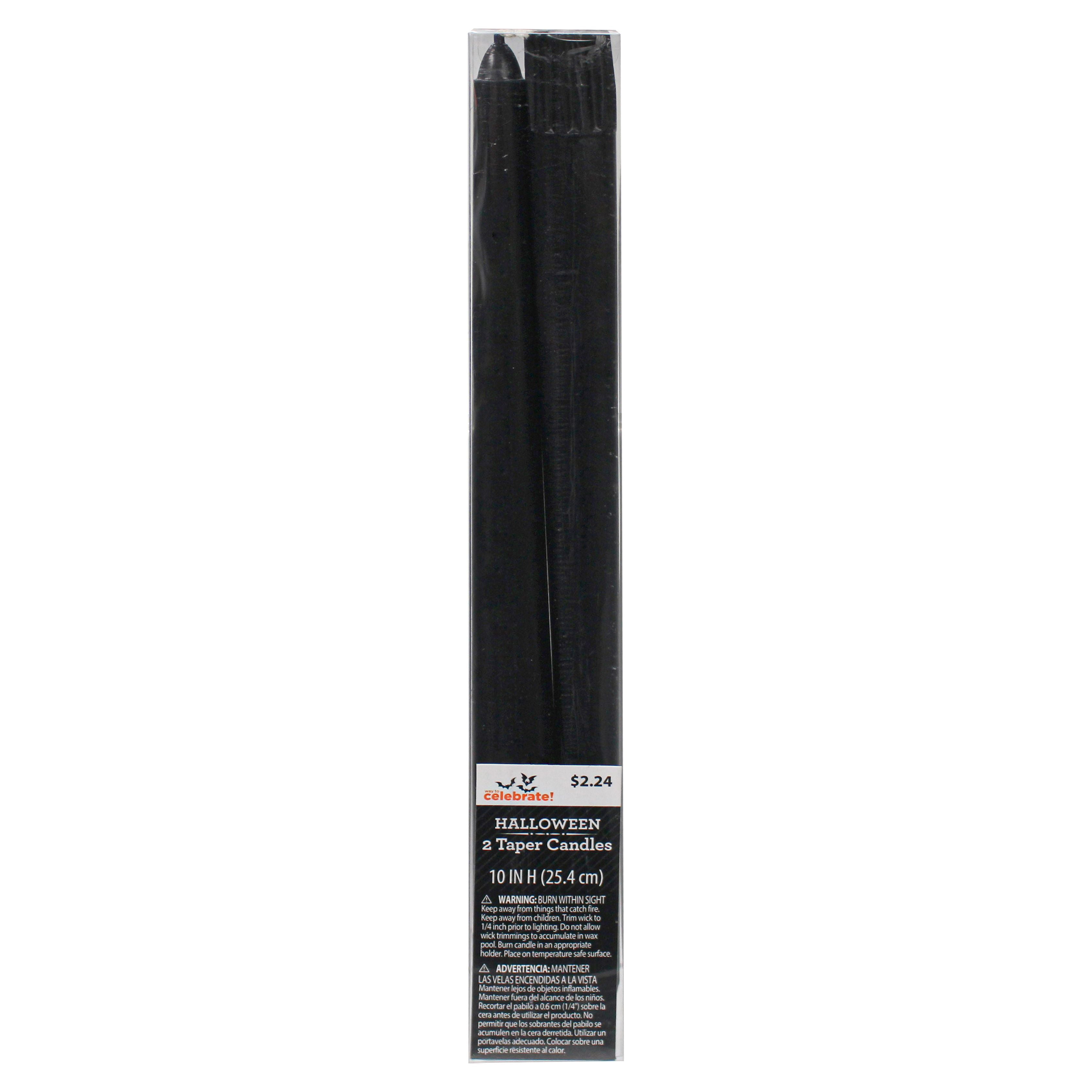 Way To Celebrate Halloween Unscented Black Taper Candles, 10", 2 Count