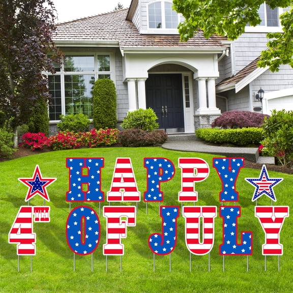 Way To Celebrate Happy 4th of July Yard Sign with Stakes, Outdoor Lawn Decorations