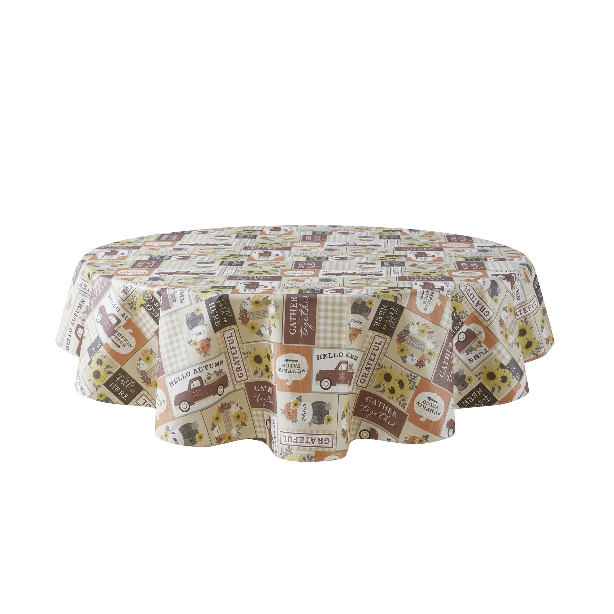 Way To Celebrate Harvest Autumn Patchwork Tablecloth, Fall Décor 60" x 102" - Beige