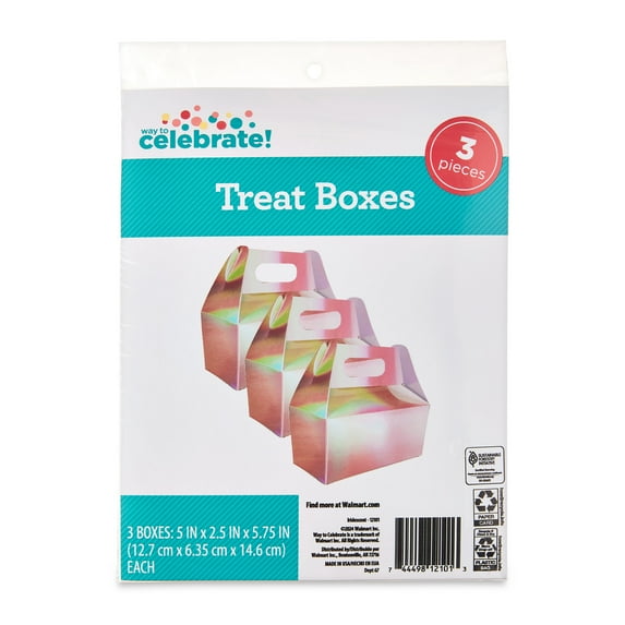 Iridescent Treat Boxes with Handles, 5" x 2.5" x 5.75", 3 Count, by Way To Celebrate