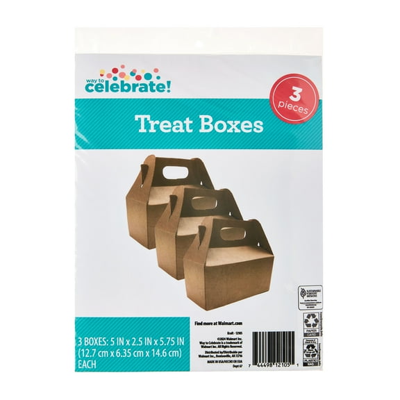 Kraft Treat Boxes with Handles, 5" x 2.5" x 5.75", 3 Count, by Way To Celebrate