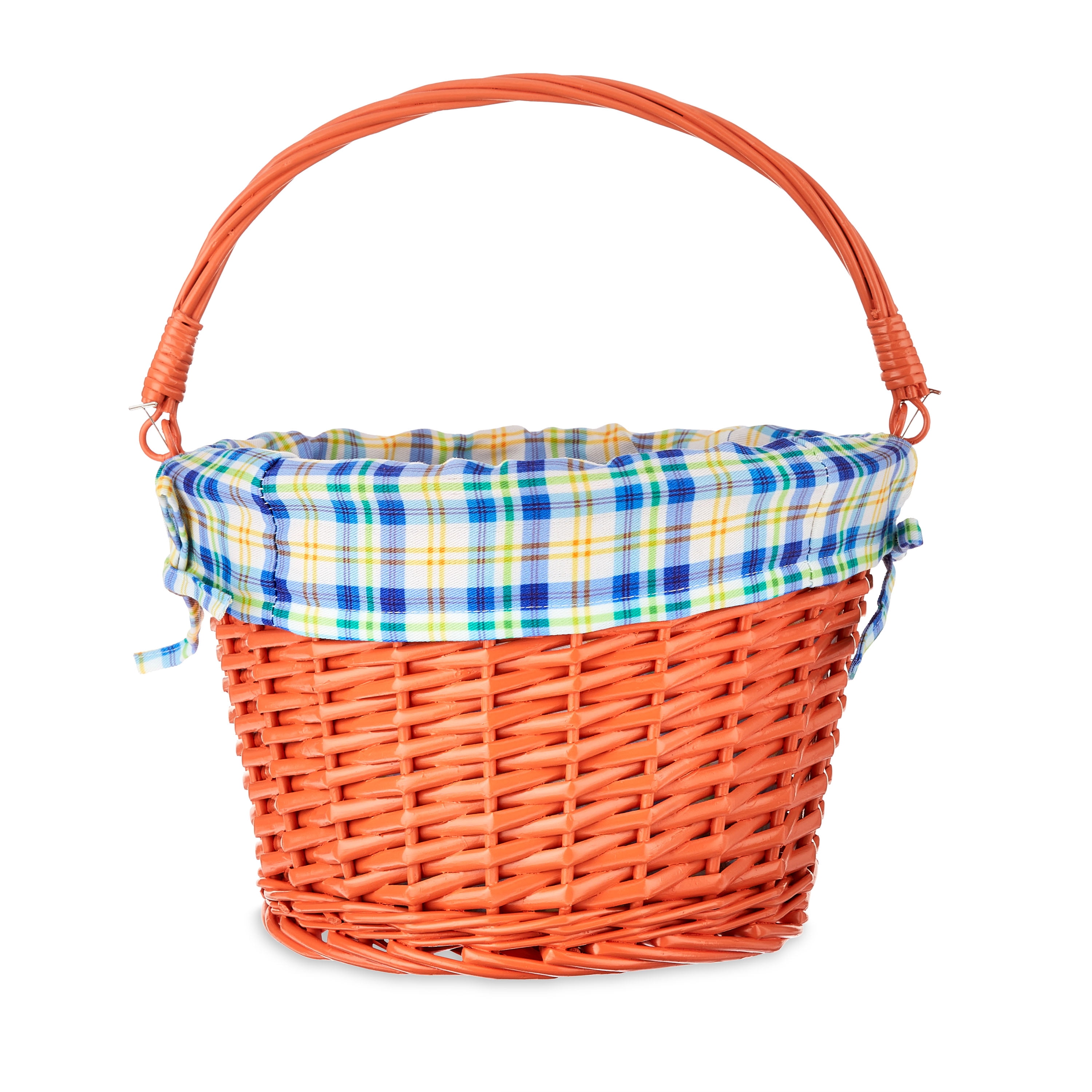 Way To Celebrate Large Round Orange Willow Easter Basket with Plaid