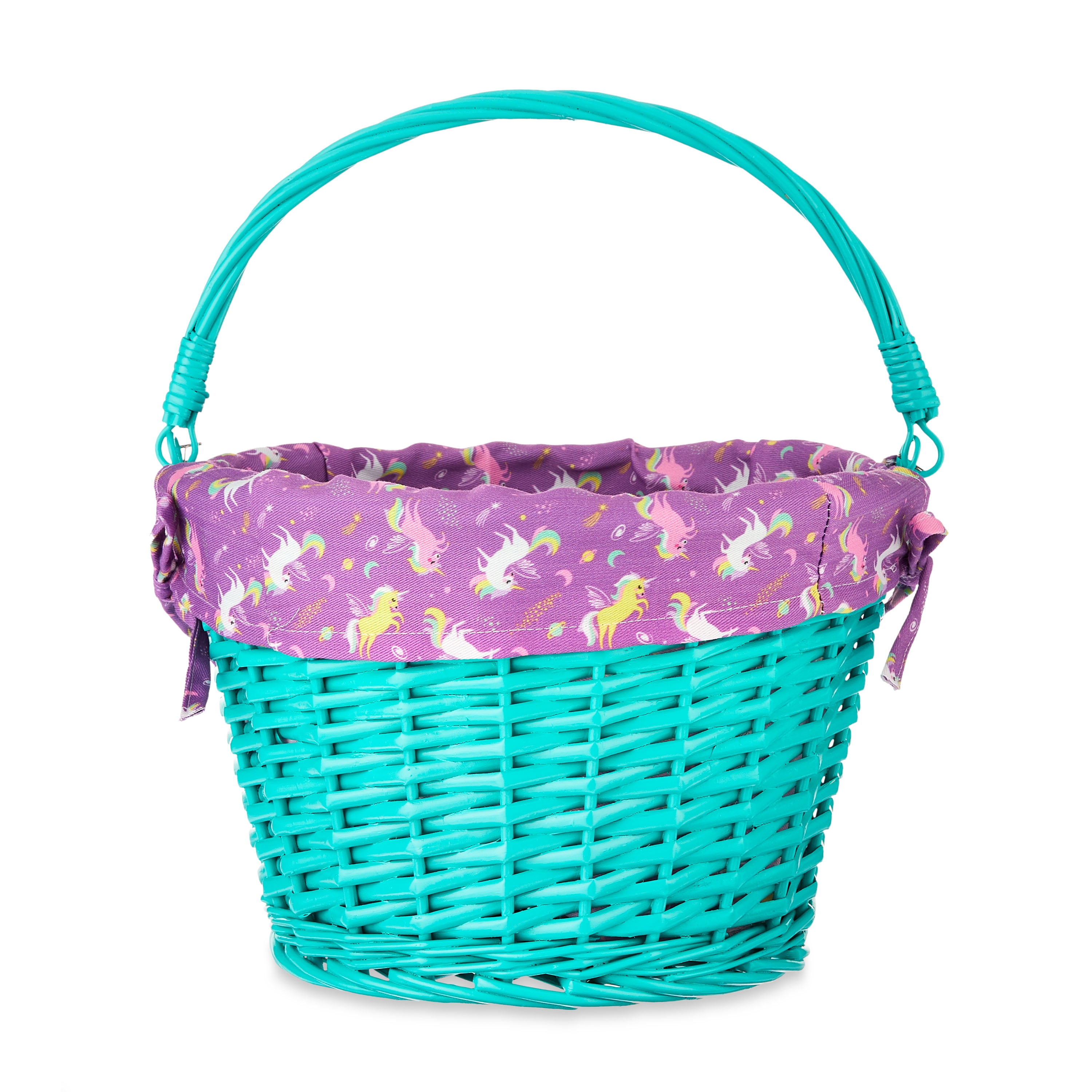 Way To Celebrate Large Round Teal Willow Easter Basket with Unicorn