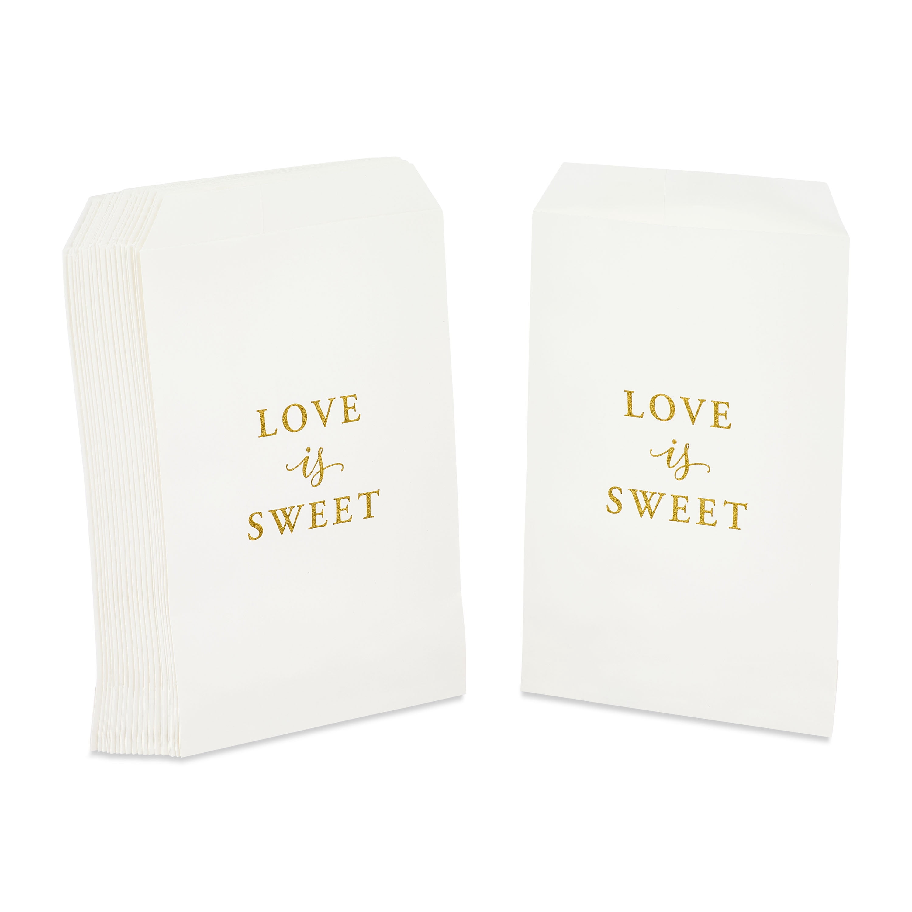 White/Gold Love Is Sweet Wedding Treat Bags, 4" x 6.5", 20 Pieces, by Way To Celebrate