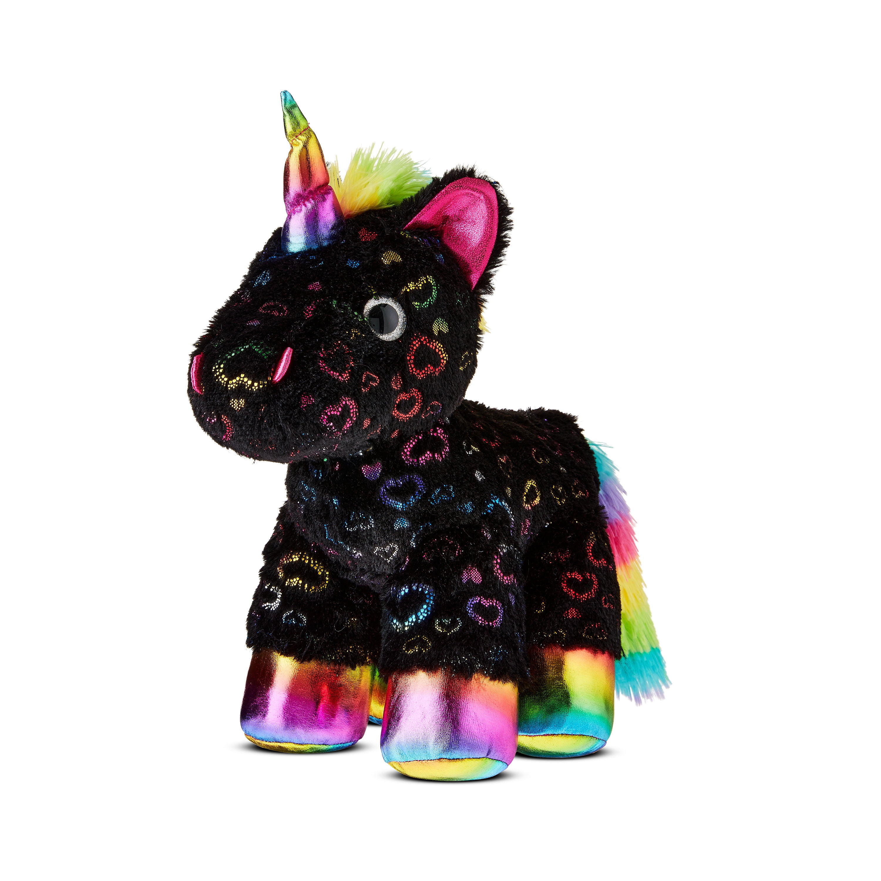 Valentine's Day Rainbow Unicorn Plush, Black, 11.5 in, by Way To Celebrate