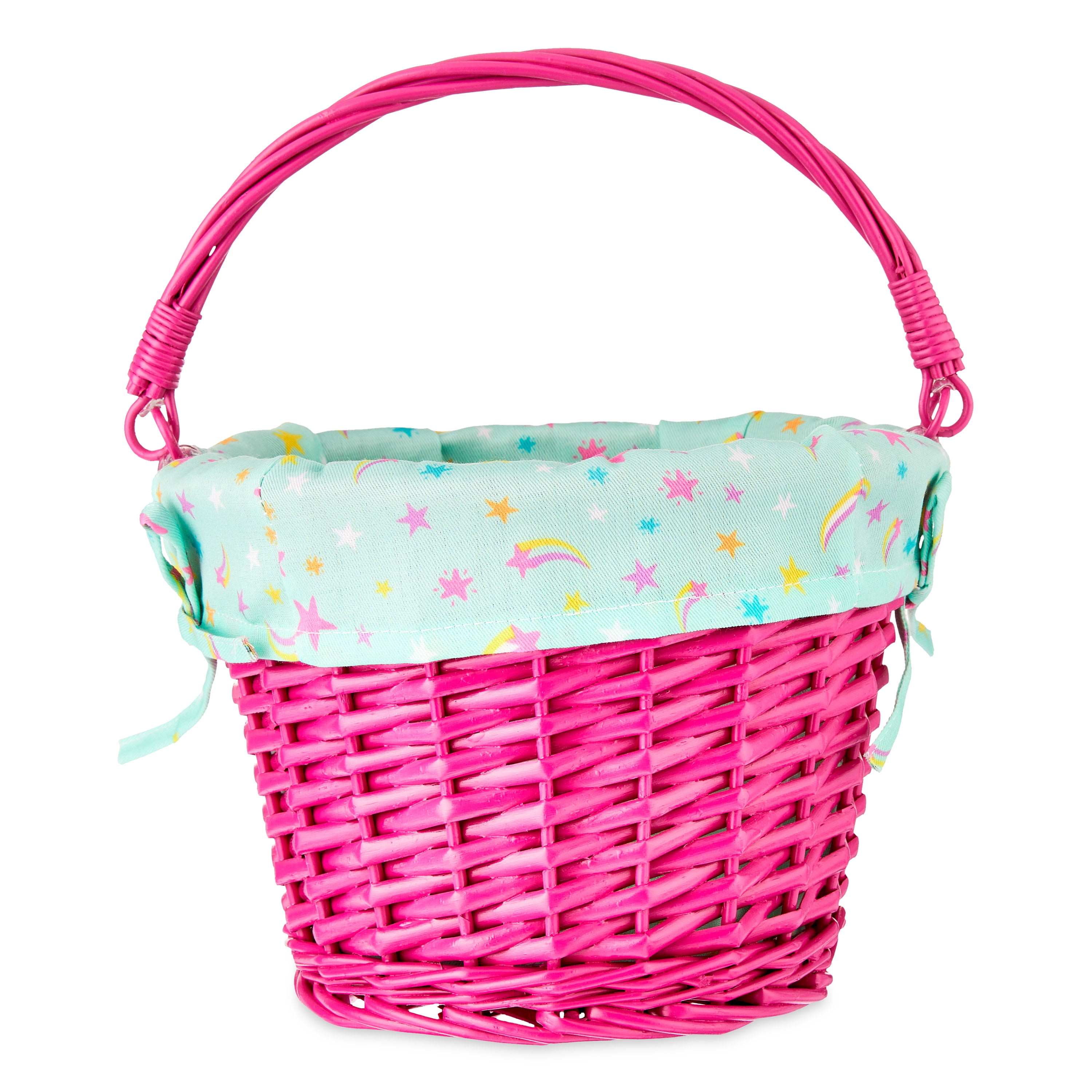Way To Celebrate Medium Round Pink Willow Easter Basket with Stars