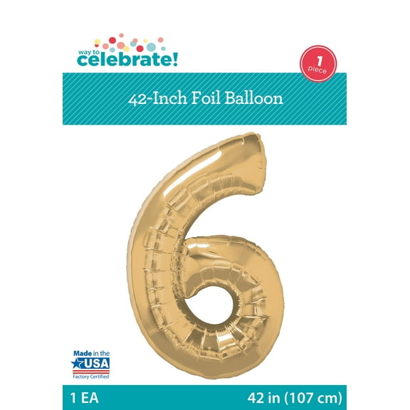 42" Gold Number 6 Foil Balloon, by Way To Celebrate