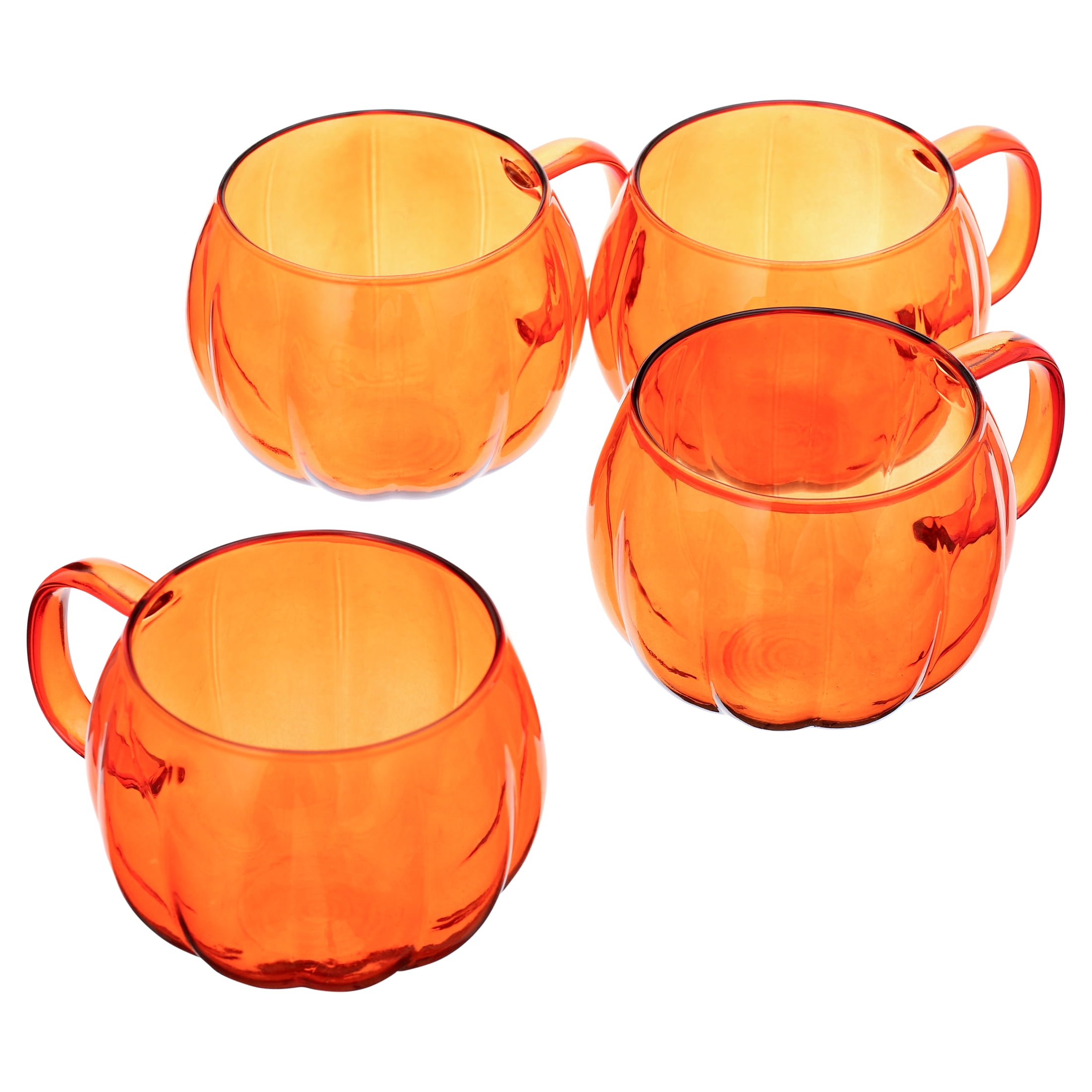 Way To Celebrate Orange Glass Pumpkin Mug 4 Pack Drinkware Sets