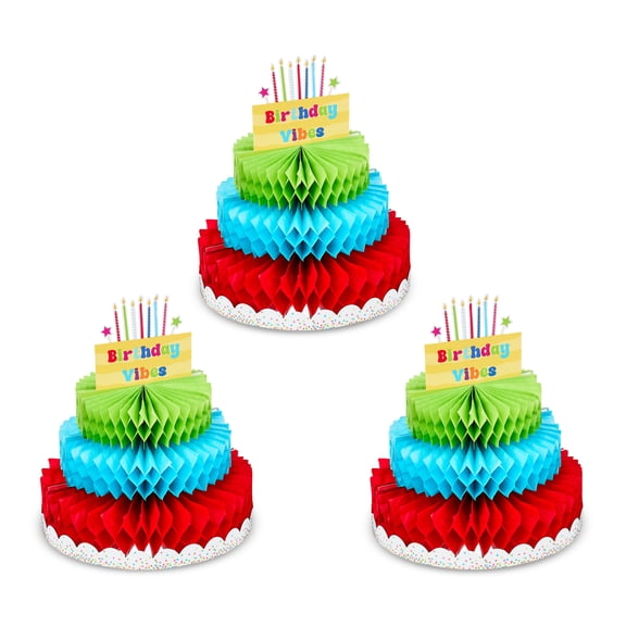 Way To Celebrate Paper Honeycomb Birthday Cake Table Centerpieces, Multicolor, 3 Count