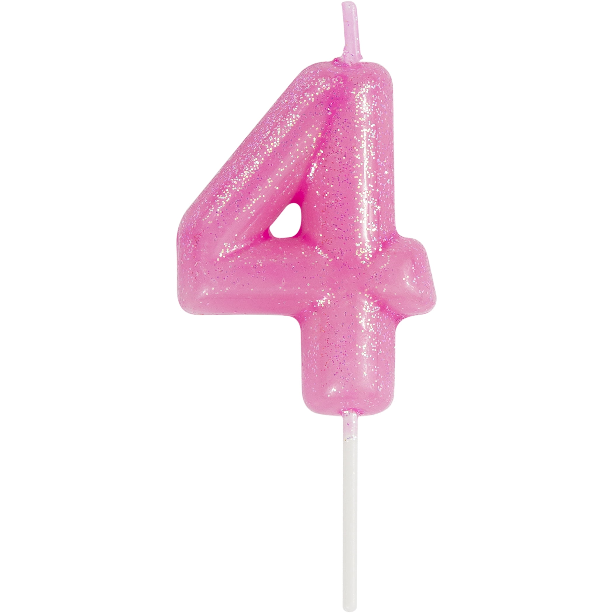 Way To Celebrate Pink Number 4 Birthday Candle, Glitter Pink, 1.875"