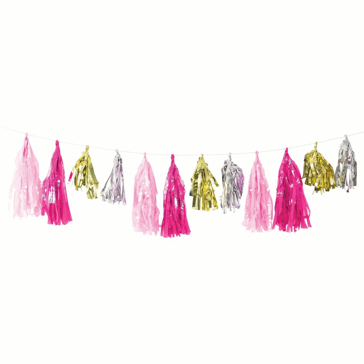 Way To Celebrate Pink Tassel Artificial Garland, 11 in x 9 ft