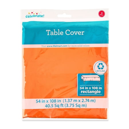 Rectangular 54" x 108" Tangerine Orange Plastic Table Cover, by Way To Celebrate