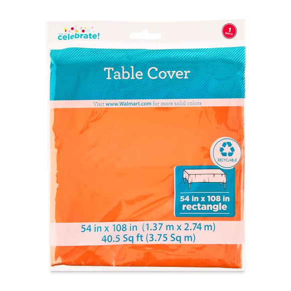 Rectangular 54" x 108" Tangerine Orange Plastic Table Cover, by Way To Celebrate