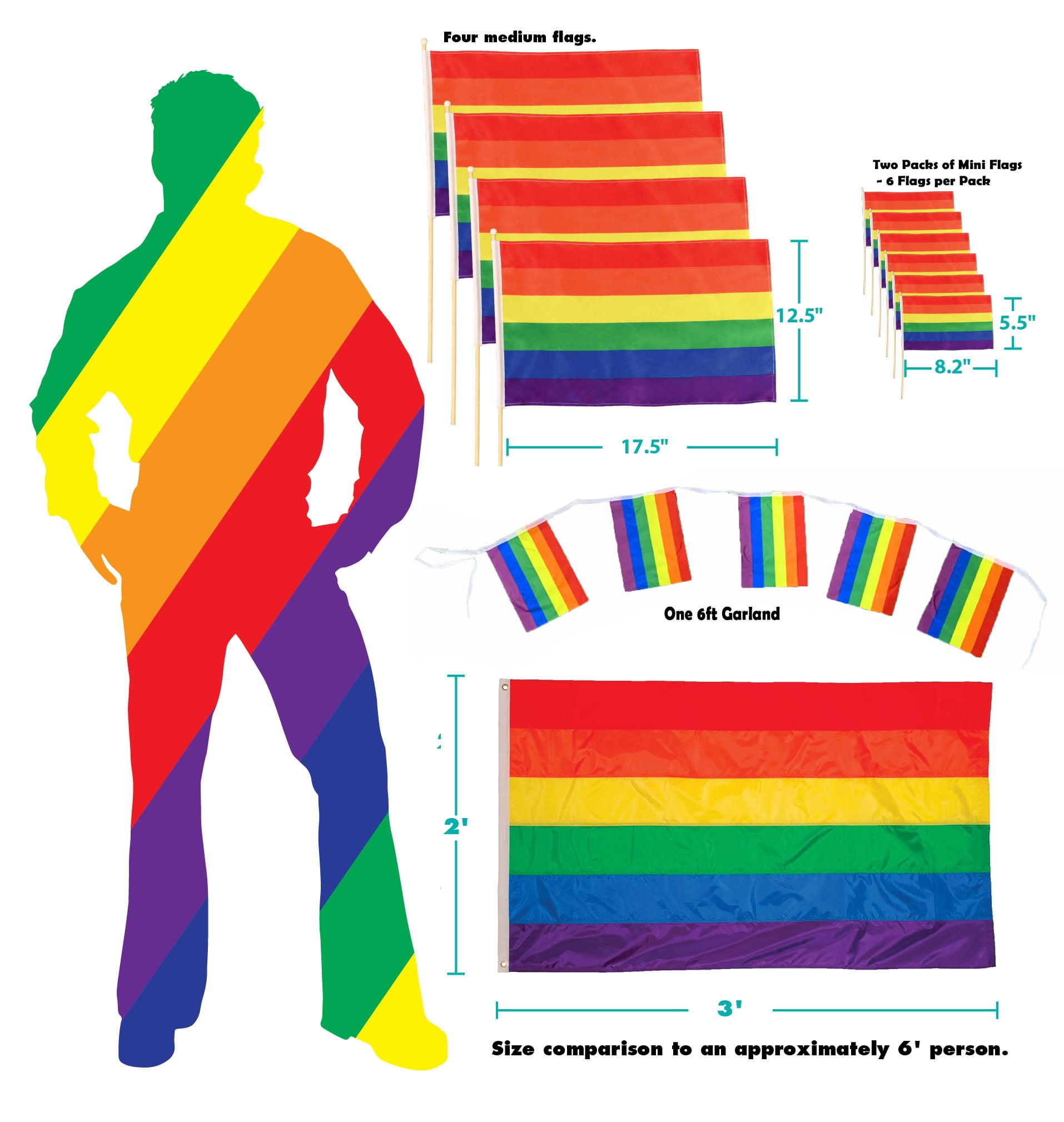Way To Celebrate Polyester Rainbow Pride Outdoor Flag and Banner, 19 Pack