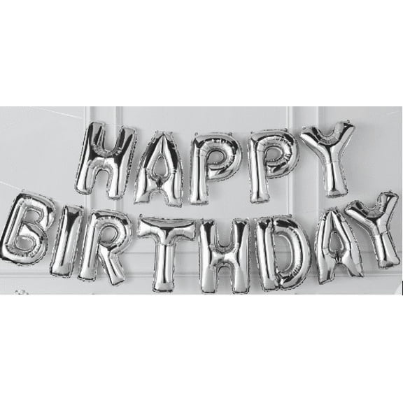 Way To Celebrate Silver Happy Birthday Balloon Banner, 20 Inch Letters