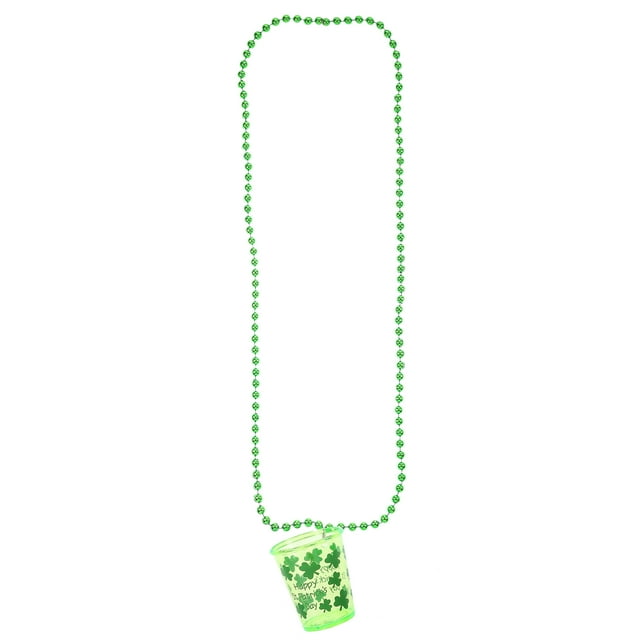 Way To Celebrate St. Patrick's Day Green Beaded Necklace with Shot Glass