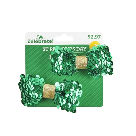 Way To Celebrate St. Patrick’s Day Hairbows, Sequined, 2 Count