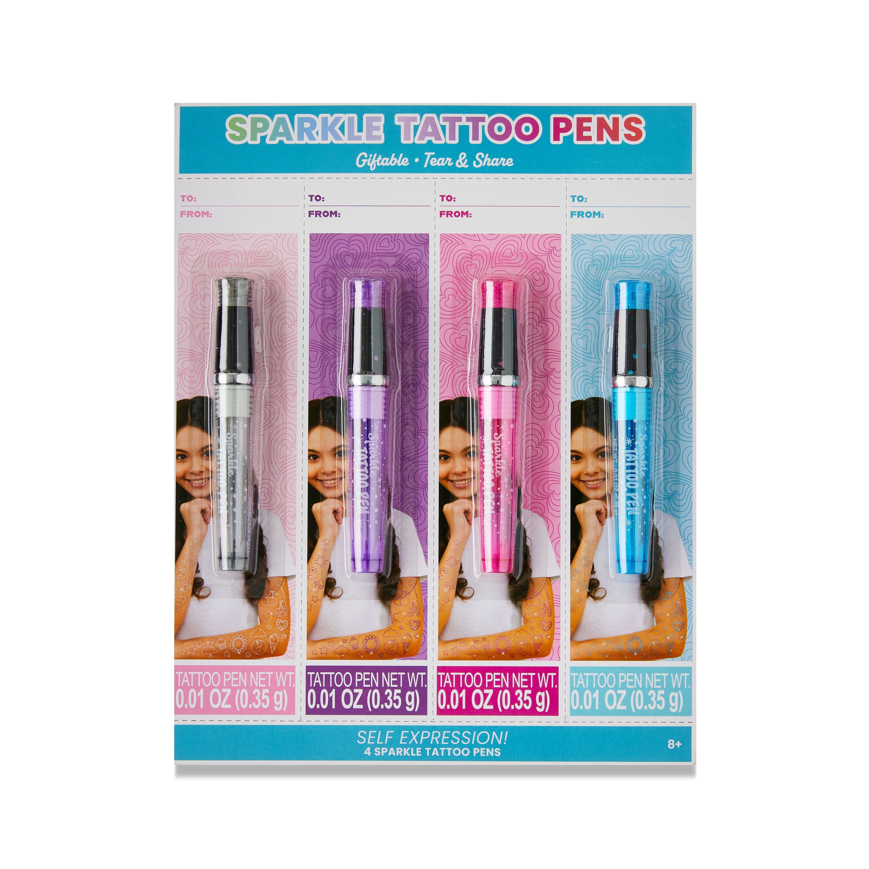 Valentine's Day Tear & Share Multicolor Sparkle Tattoo Pens, 4 Count, by Way To Celebrate