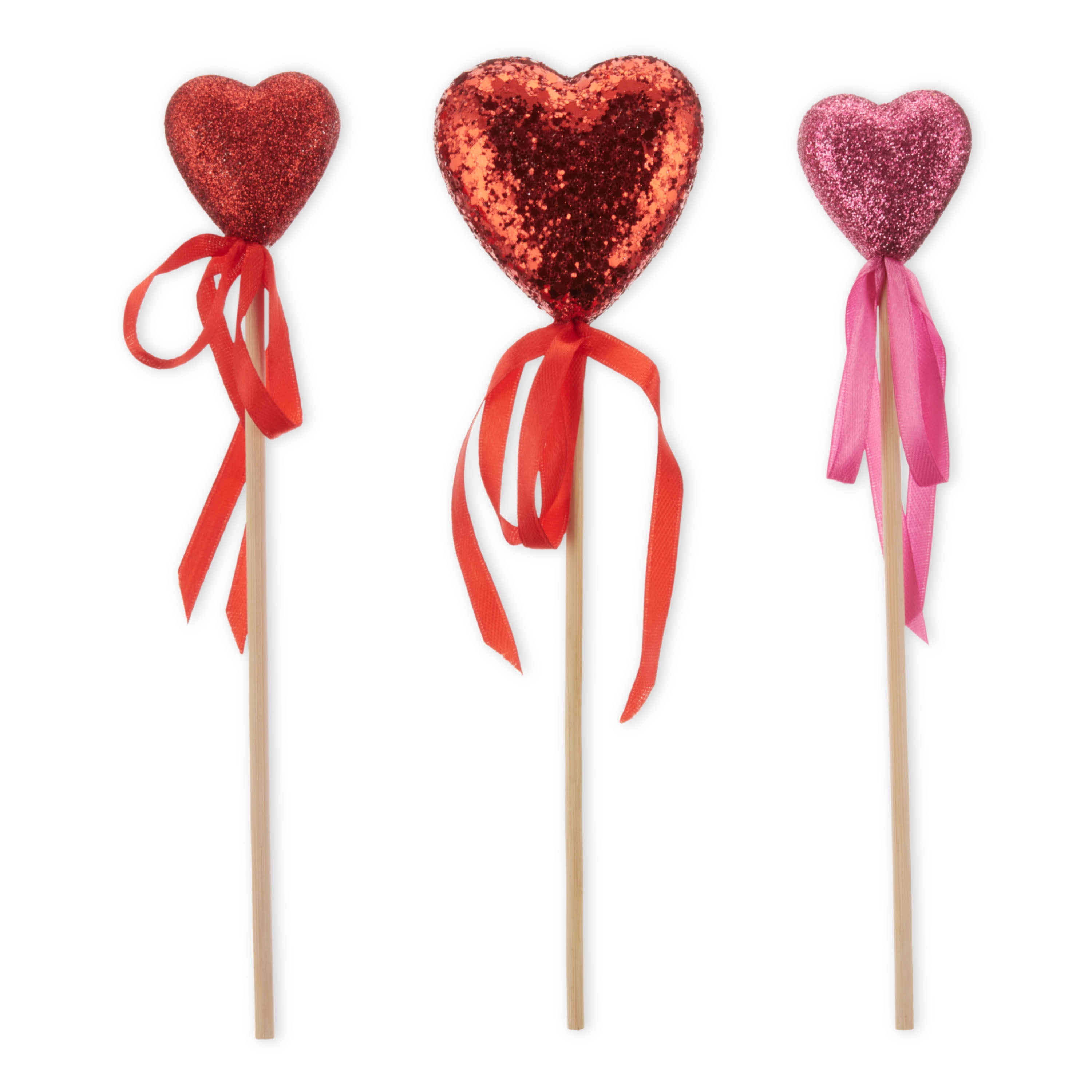 Way To Celebrate Valentine’s Day Pink and Red Glitter Heart Picks, 3