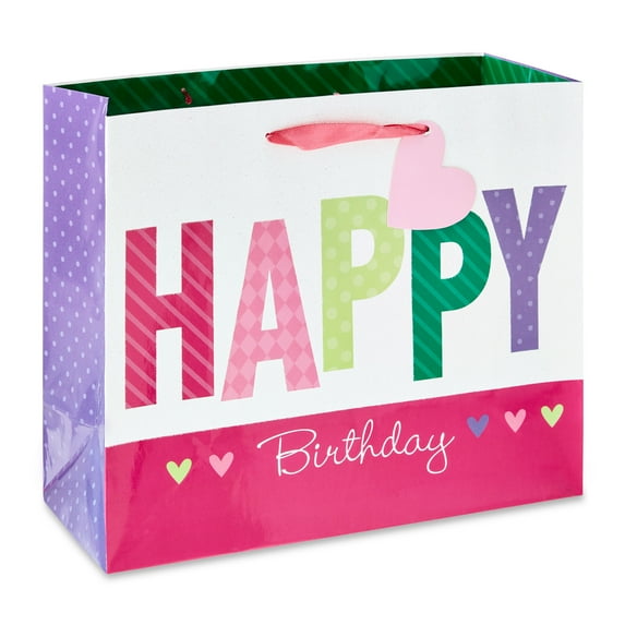 Multicolor Happy Birthday Glitter Paper Gift Bag, 12" x 10", by Way To Celebrate