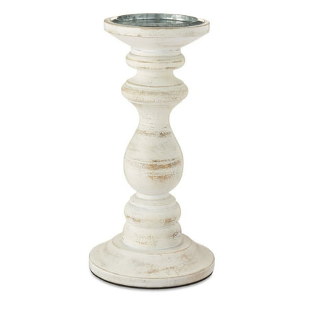 Way To Celebrate Whitewash Wood Home Decor Pillar Candle Holder, 10"