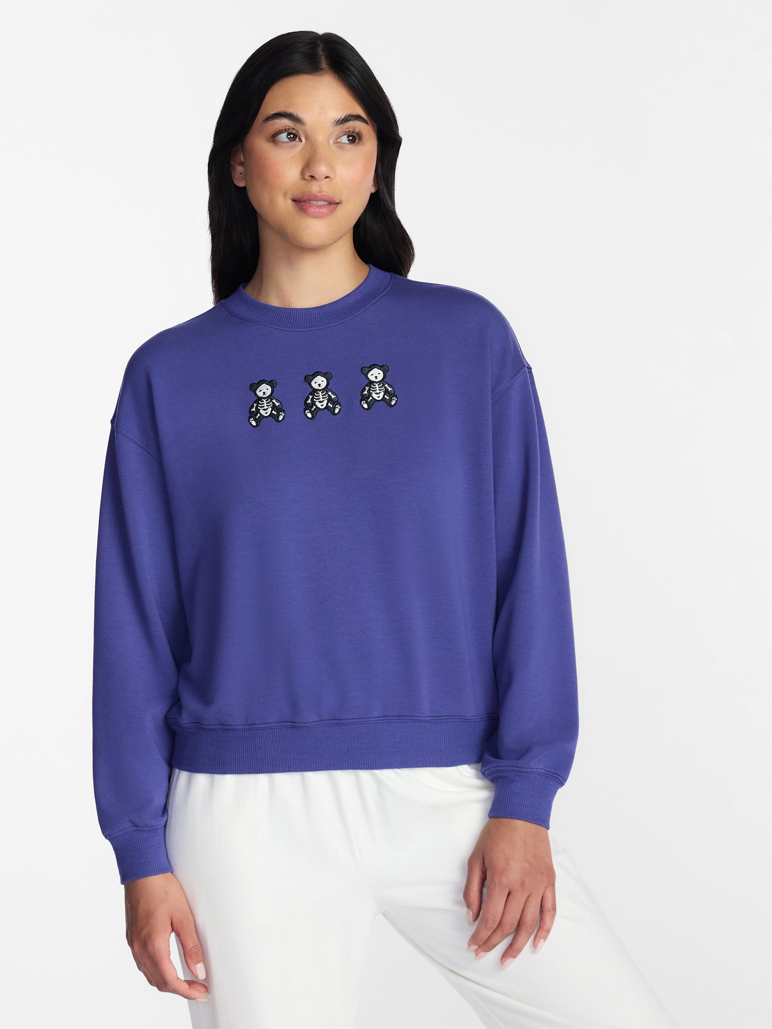 Halloween and Fall Women's French Terry Knit Lounge Sleep Top with Long Sleeves, Sizes XS-3X