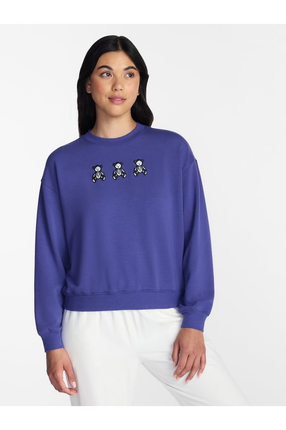 Halloween and Fall Women's French Terry Knit Lounge Sleep Top with Long Sleeves, Sizes XS-3X
