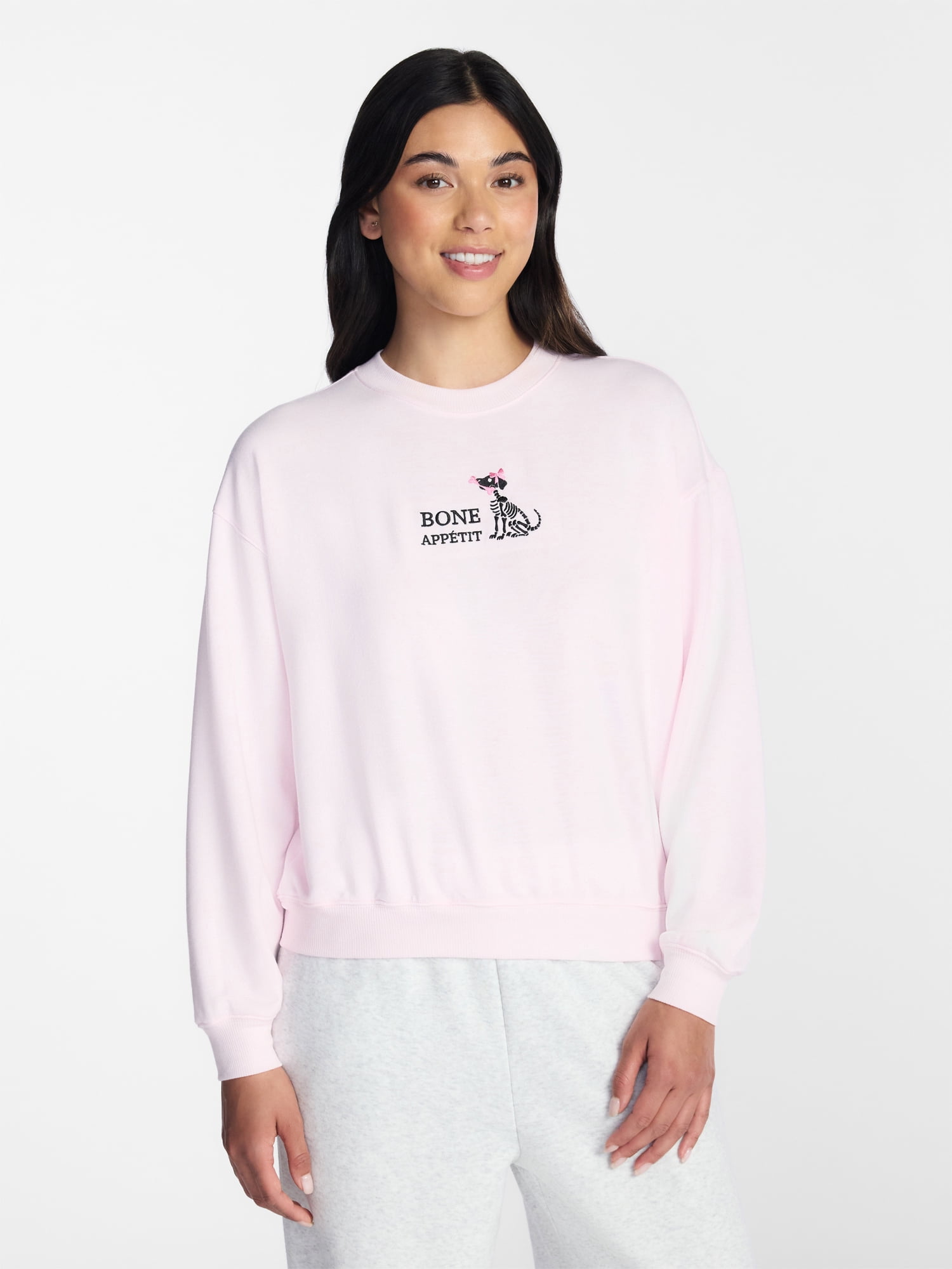 Halloween and Fall Women's French Terry Knit Lounge Sleep Top with Long Sleeves, Sizes XS-3X