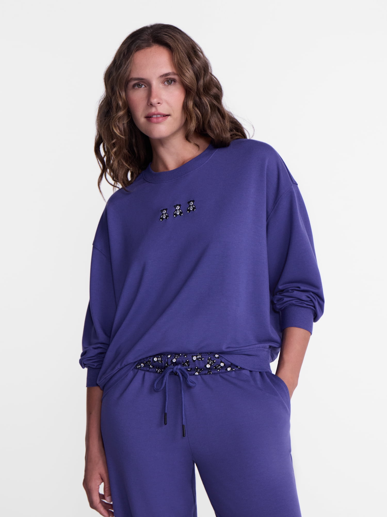 Halloween and Fall Women's French Terry Knit Lounge Sleep Top with Long Sleeves, Sizes XS-3X