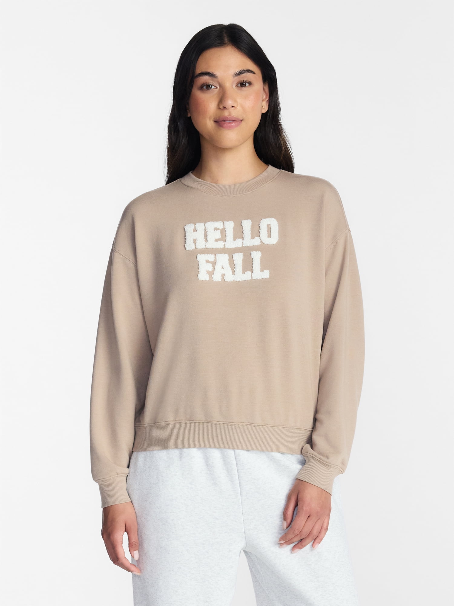 Halloween and Fall Women's French Terry Knit Lounge Sleep Top with Long Sleeves, Sizes XS-3X