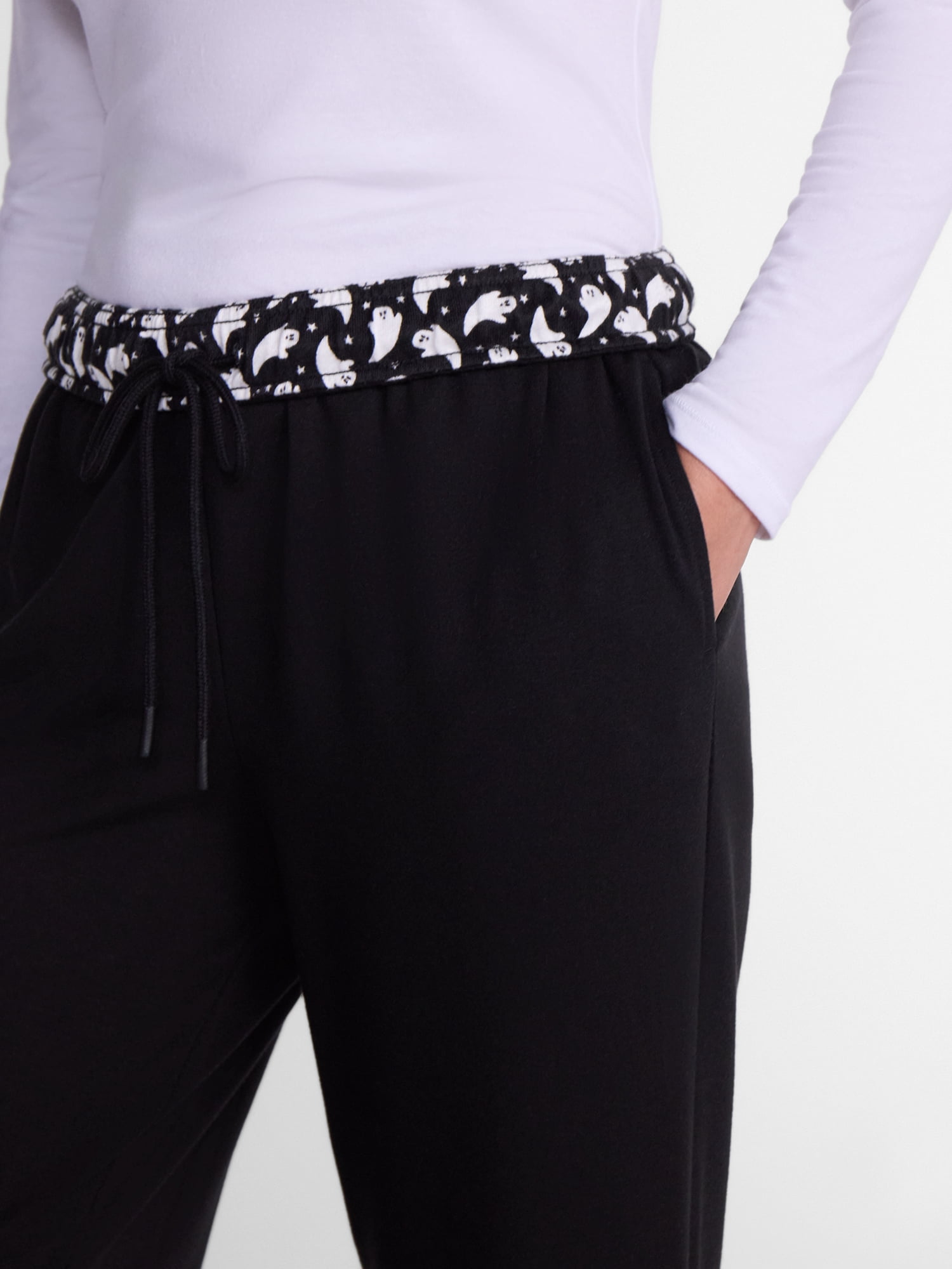 Women’s Halloween Printed Foldover Waistband French Terry Lounge Pants, 29" Inseam, Sizes XS–3X